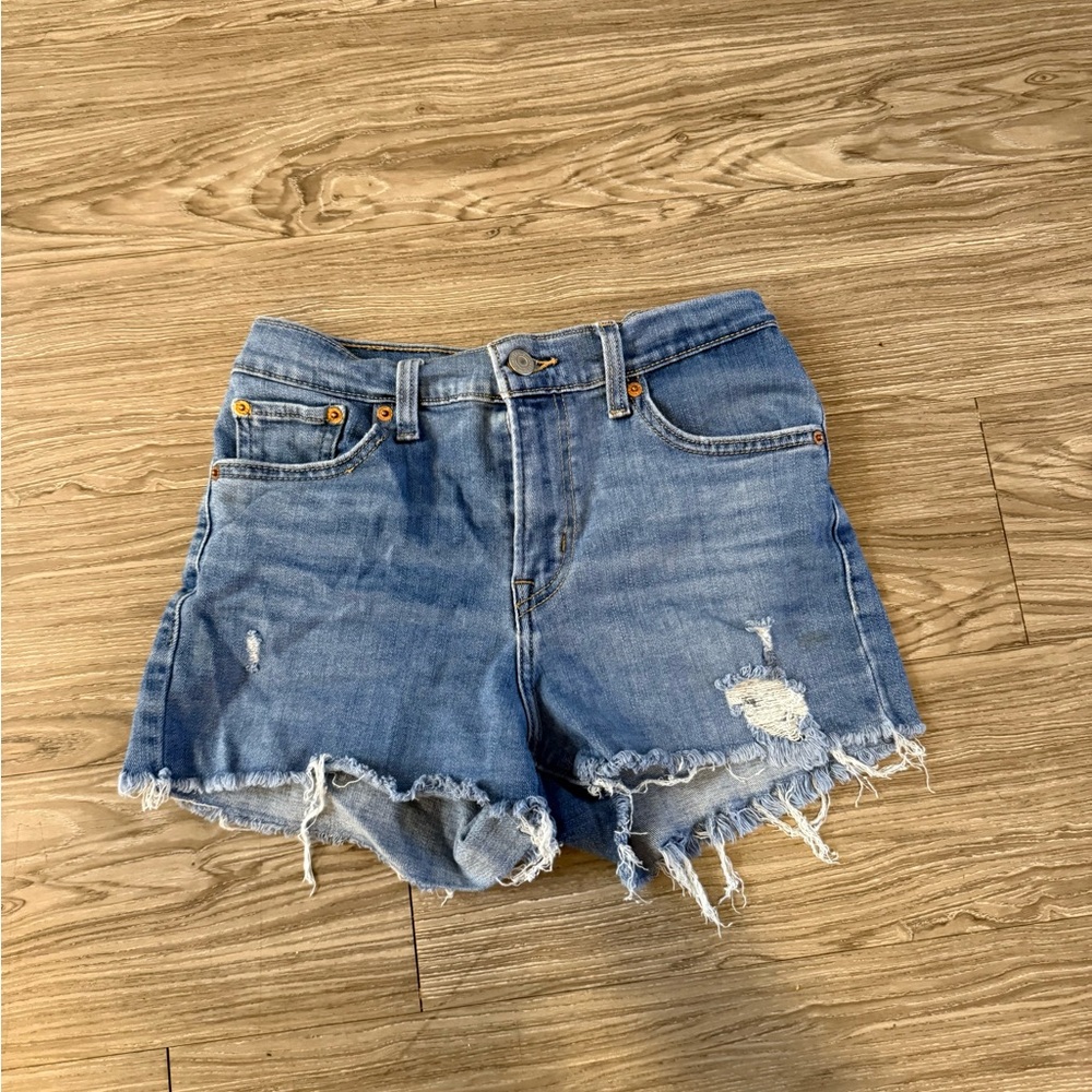Levi's Blue Distressed High Rise Jean Shorts